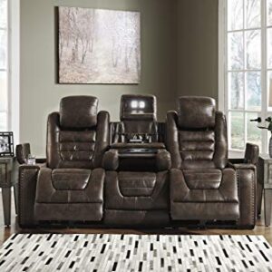 Signature Design by Ashley Game Zone Faux Leather Adjustable Power Reclining Sofa with Cup Holders and Storage, Brown