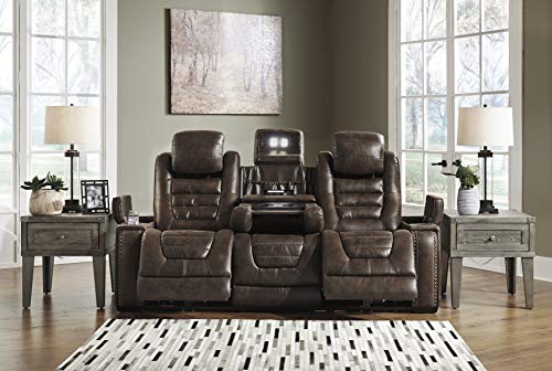 Signature Design by Ashley Game Zone Faux Leather Adjustable Power Reclining Sofa with Cup Holders and Storage, Brown