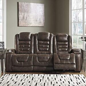 Signature Design by Ashley Game Zone Faux Leather Adjustable Power Reclining Sofa with Cup Holders and Storage, Brown