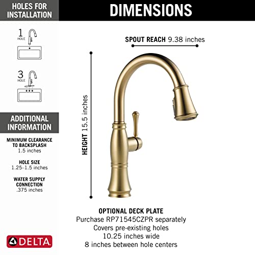 Delta Faucet Cassidy Gold Kitchen Faucet, Kitchen Faucets with Pull Down Sprayer, Kitchen Sink Faucet, Gold Faucet for Kitchen Sink with Magnetic Docking, Lumicoat Champagne Bronze 9197-CZ-PR-DST