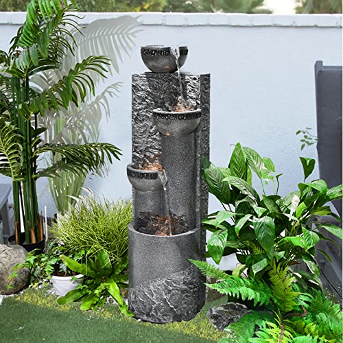 SERBILHOME Water 4-Tier Pots Fountain Outdoor 39.76" Modern Contemporary Design Fountain with LED Lights Waterfall Fountain for Garden,Office,Yard, Floor Patio, Backyard Art Home Art Decor