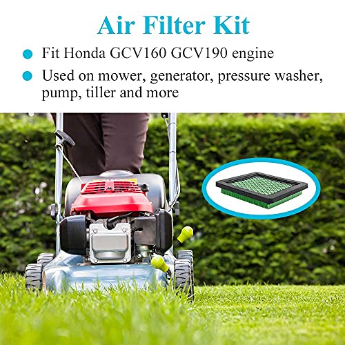 HOODELL GCV160 Air Filter Tune Up Kit for Honda GCV190 GC190 GC160 GX100 Engine HRC216 HRR216 HRR2169VKA HRX217 Lawn Mower, Replace GCV160 Spark Plug 17211-ZL8-023 Air Cleaner