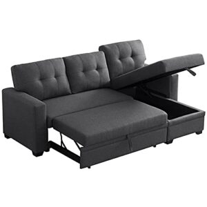 devion furniture contemporary reversible sectional sleeper sectional sofa with storage chaise in dark gray fabric
