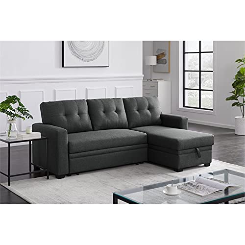 Devion Furniture Contemporary Reversible Sectional Sleeper Sectional Sofa with Storage Chaise in Dark Gray Fabric
