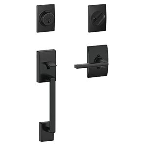schlage f60 cen 622 lat cen century front entry handleset with latitude lever, deadbolt keyed 1 side, matte black