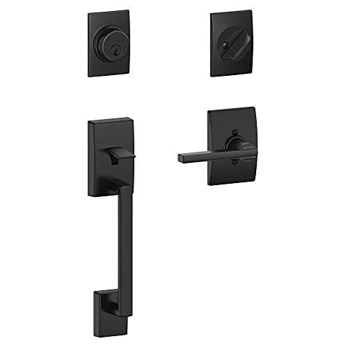 Schlage F60 CEN 622 LAT CEN Century Front Entry Handleset with Latitude Lever, Deadbolt Keyed 1 Side, Matte Black