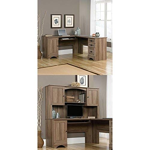 Sauder 417586 Harbor View Corner Computer Desk A2, Salt Oak & Sauder 417587 Harbor View Salt Oak Hutch (only)