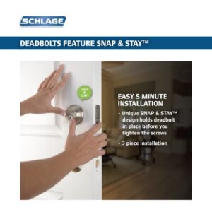 Schlage FB50N V Acc 619 B60 Single Cylinder Deadbolt and F51 Keyed Entry Accent Lever Keyed Alike, Satin Nickel Finish