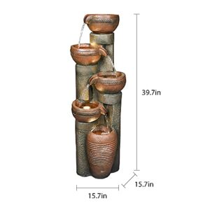 Hamiedun 5 -Tier Outdoor Garden Water Fountain Decor, Resin Fountain for Garden, Floor Patio, Deck, Porch, Backyard and Home Art Decor (Brown, 39.7inch)