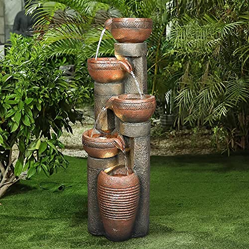 Hamiedun 5 -Tier Outdoor Garden Water Fountain Decor, Resin Fountain for Garden, Floor Patio, Deck, Porch, Backyard and Home Art Decor (Brown, 39.7inch)