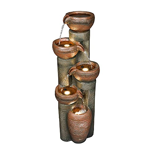 Hamiedun 5 -Tier Outdoor Garden Water Fountain Decor, Resin Fountain for Garden, Floor Patio, Deck, Porch, Backyard and Home Art Decor (Brown, 39.7inch)