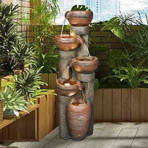 Hamiedun 5 -Tier Outdoor Garden Water Fountain Decor, Resin Fountain for Garden, Floor Patio, Deck, Porch, Backyard and Home Art Decor (Brown, 39.7inch)