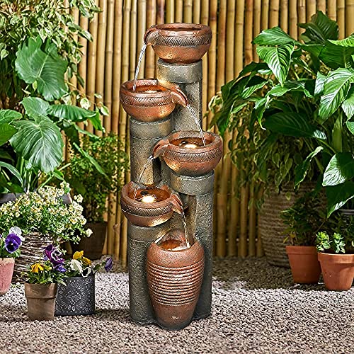 Hamiedun 5 -Tier Outdoor Garden Water Fountain Decor, Resin Fountain for Garden, Floor Patio, Deck, Porch, Backyard and Home Art Decor (Brown, 39.7inch)