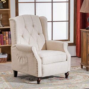 RELAXIXI Wingback Recliner Armchair, Massage Heated Recliner Chair with Remote Control, Accent Tufted Push Back Recliner (Beige)