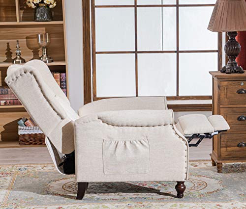 RELAXIXI Wingback Recliner Armchair, Massage Heated Recliner Chair with Remote Control, Accent Tufted Push Back Recliner (Beige)