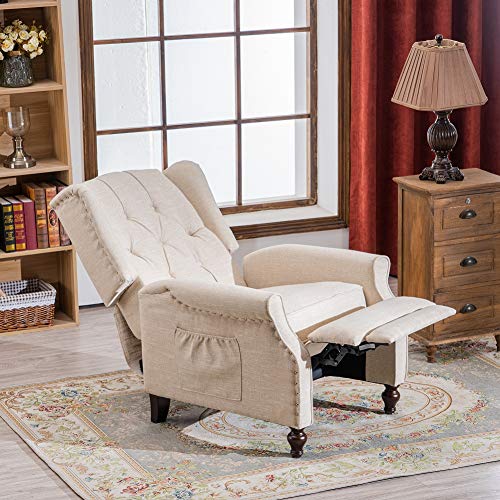 RELAXIXI Wingback Recliner Armchair, Massage Heated Recliner Chair with Remote Control, Accent Tufted Push Back Recliner (Beige)