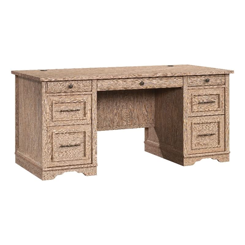 Sauder Rollingwood Engineered Wood Pedestal Desk in Brushed Oak