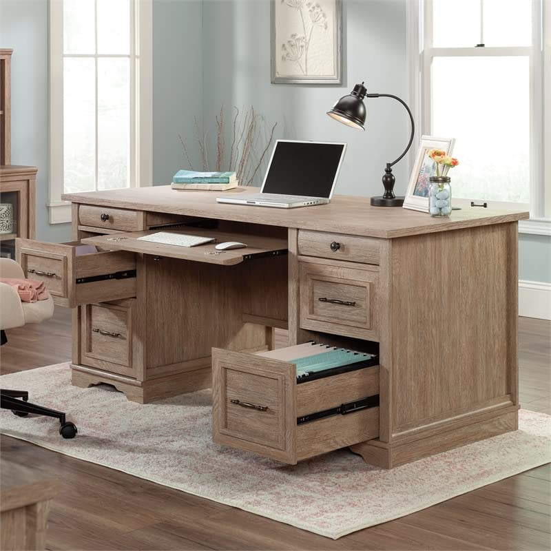 Sauder Rollingwood Engineered Wood Pedestal Desk in Brushed Oak