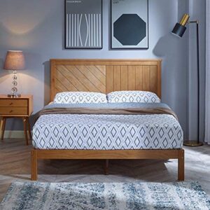 musehomeinc solid wood platform bed with headboard for bedroom,wood slat support & no box spring needed, unique style design,queen