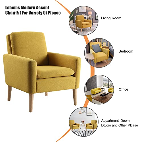 Lohoms Modern Accent Fabric Chair Single Sofa Comfy Upholstered Arm Chair Living Room Furniture Mustard Yellow