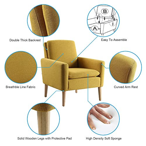 Lohoms Modern Accent Fabric Chair Single Sofa Comfy Upholstered Arm Chair Living Room Furniture Mustard Yellow