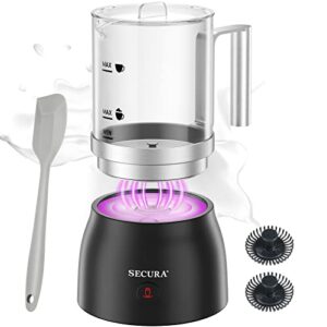 secura detachable milk frother and steamer, 17oz electric milk warmer 4-in-1 hot/cold foam maker for latte, cappuccinos, macchiato, hot chocolate, glass milk jug dishwasher safe