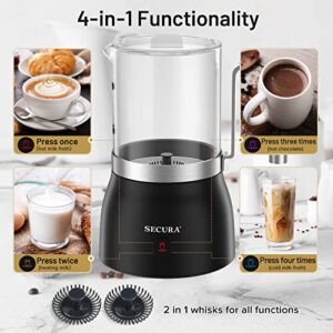 Secura Detachable Milk Frother and Steamer, 17oz Electric Milk Warmer 4-in-1 Hot/Cold Foam Maker for Latte, Cappuccinos, Macchiato, Hot Chocolate, Glass Milk Jug Dishwasher Safe