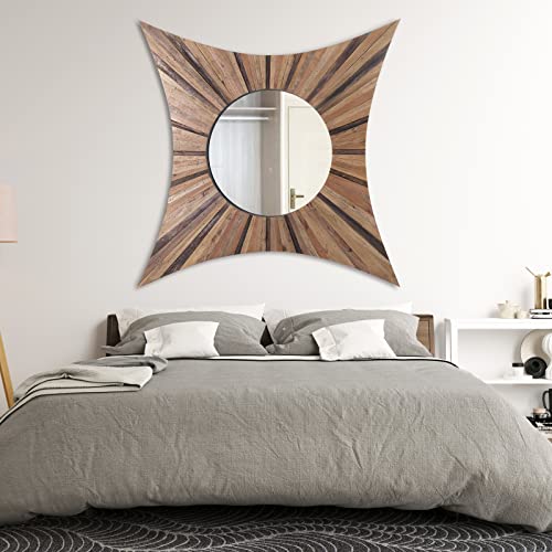 dreamlify Rustic Loon Peak Wall Mirror, Natural Wood Frame Accent Mirror with Beveled Effect, Stylish Decorative Mirrors for Home, 36 x 36