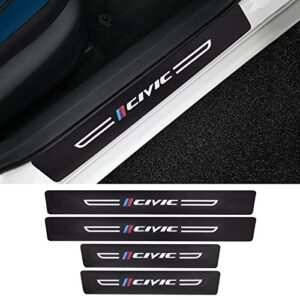 cotree 4pcs car door sill sticker compatible with civic car, carbon fiber leather car door sill protector, decoration door edge guards scuff plate scratch film fit for honda civic accessories