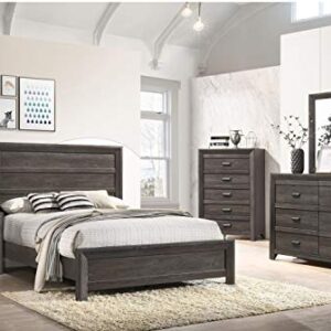 Rustic Style Grayish Brown 6pc King Size Bed Dresser Mirror Nightstand Chest Set Solid Wood Master Bedroom Furniture