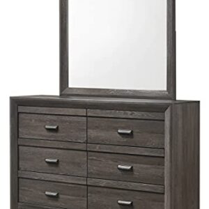 Rustic Style Grayish Brown 6pc King Size Bed Dresser Mirror Nightstand Chest Set Solid Wood Master Bedroom Furniture