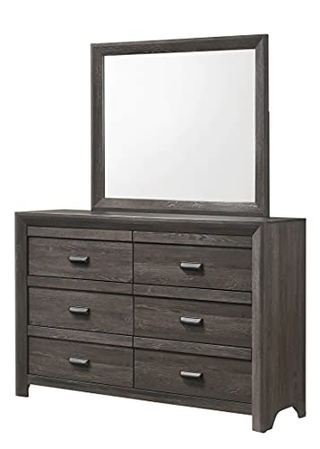 Rustic Style Grayish Brown 6pc King Size Bed Dresser Mirror Nightstand Chest Set Solid Wood Master Bedroom Furniture