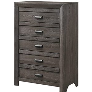 Rustic Style Grayish Brown 6pc King Size Bed Dresser Mirror Nightstand Chest Set Solid Wood Master Bedroom Furniture