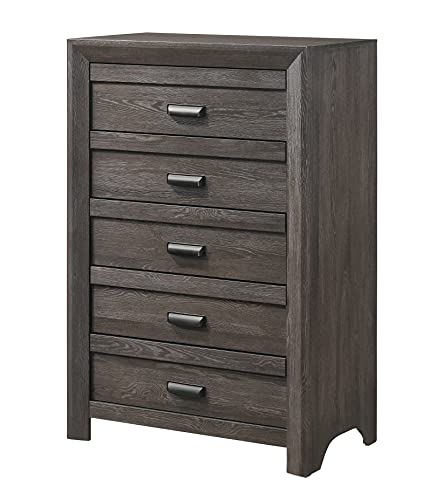 Rustic Style Grayish Brown 6pc King Size Bed Dresser Mirror Nightstand Chest Set Solid Wood Master Bedroom Furniture