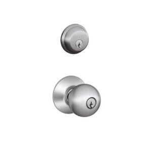 schlage fb50cs v orb 626 b60 single cylinder deadbolt and f51 keyed entry orbit knob keyed alike, satin chrome finish