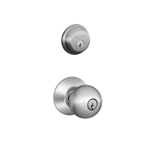 Schlage FB50CS V ORB 626 B60 Single Cylinder Deadbolt and F51 Keyed Entry Orbit Knob Keyed Alike, Satin Chrome Finish