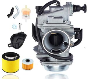 jod trx350 carburetor compatible with honda rancher 350 trx350 350es 350fe 350fmte 350tm 2000-2006 atv 4 stroke carburetor with black throttle base cover+air filter+oil filter+fuel filter