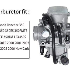 JOD TRX350 Carburetor compatible with Honda Rancher 350 TRX350 350ES 350FE 350FMTE 350TM 2000-2006 atv 4 Stroke Carburetor with Black Throttle Base Cover+Air Filter+Oil Filter+Fuel Filter