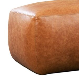 POLY & BARK Denver Leather Ottoman in Full-Grain Pure-Aniline Italian Tanned Leather in Cognac Tan