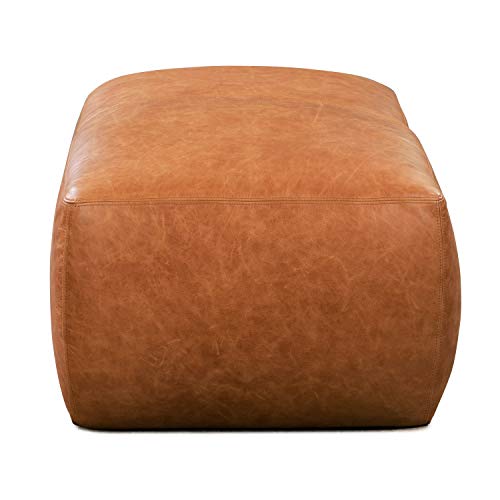 POLY & BARK Denver Leather Ottoman in Full-Grain Pure-Aniline Italian Tanned Leather in Cognac Tan