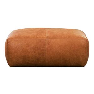 POLY & BARK Denver Leather Ottoman in Full-Grain Pure-Aniline Italian Tanned Leather in Cognac Tan