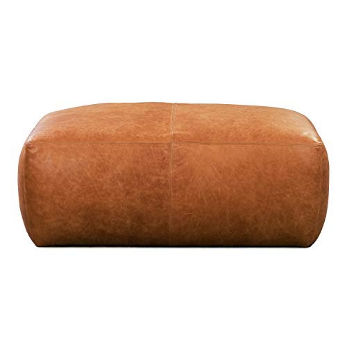 POLY & BARK Denver Leather Ottoman in Full-Grain Pure-Aniline Italian Tanned Leather in Cognac Tan