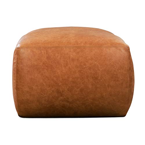 POLY & BARK Denver Leather Ottoman in Full-Grain Pure-Aniline Italian Tanned Leather in Cognac Tan