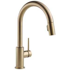 delta faucet trinsic gold kitchen faucet, kitchen faucets with pull down sprayer, kitchen sink faucet, gold faucet for kitchen sink with magnetic docking spray head, champagne bronze 9159-czls-dst