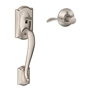 schlage fe285 cam 619 acc rh camelot front entry handleset with right-handed accent lever, lower half grip, satin nickel