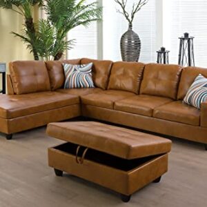 SIENWIEY Sectional Sofa Set, L-Shape Faux Leather Couch Living Room Sofa Set with Chaise, Storage Ottoman Using for Living Room Furniture(Left Chaise,Ginger)