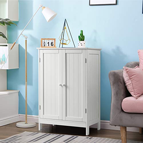 Tangkula Bathroom Floor Cabinet, Freestanding Storage Cabinet with Double Doors and Shelf, Modern Home Furniture, Wooden Home Organizer for Living Room, Bathroom Storage Cabinet, White