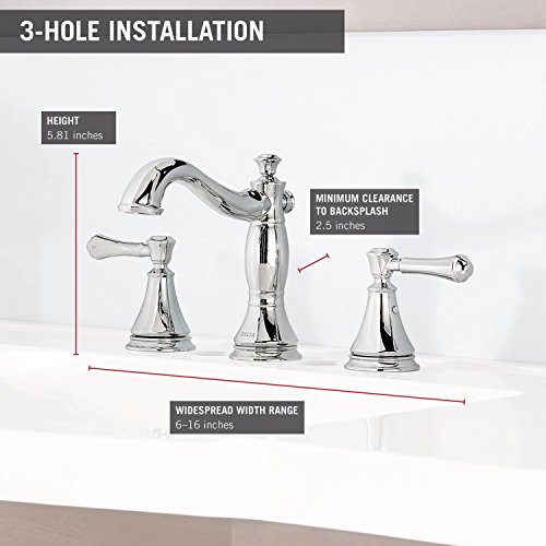 Delta Faucet Cassidy Widespread Bathroom Faucet Chrome, Bathroom Faucet 3 Hole, Bathroom Sink Faucet, Metal Drain Assembly, Chrome 3597LF-MPU