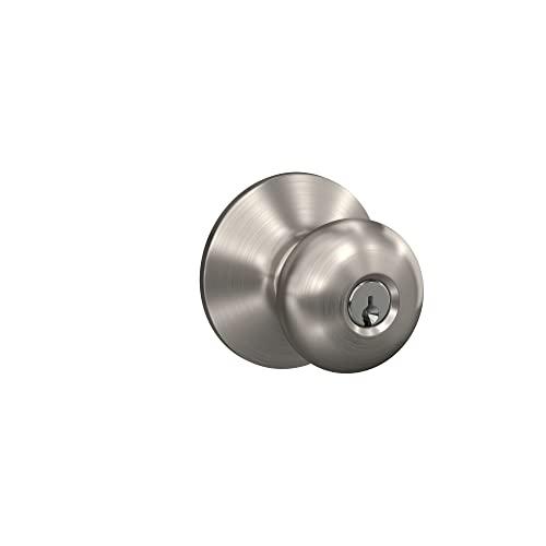 Schlage F51A PLY 619 Plymouth Door Knob, Keyed Entry Lock, Satin Nickel