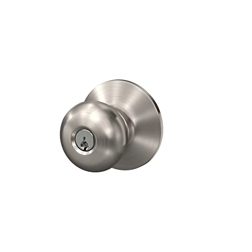 Schlage F51A PLY 619 Plymouth Door Knob, Keyed Entry Lock, Satin Nickel